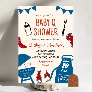 Handgezeichnete Minimalistische BaByQ Kinderdusche Einladung