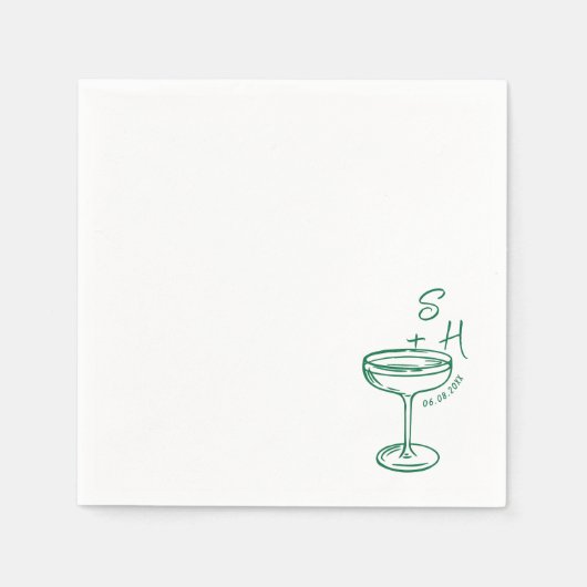 Handgezeichnete minimalistische einfache Cocktailh Serviette (Vorderseite)