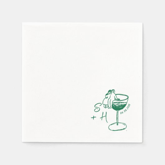 Handgezeichnete minimalistische einfache Cocktailh Serviette (Vorderseite)