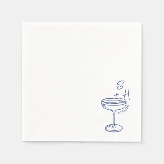 Handgezeichnete minimalistische einfache Cocktailh Serviette (Vorderseite)