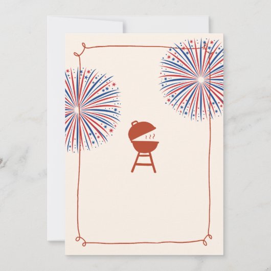 Handgezeichnete Minimalistische GRILLEN 4. Juli GR Einladung (Rückseite)