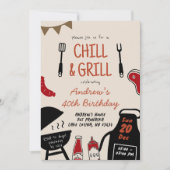 Handgezeichnete Minimalistische GRILLEN Chill and Einladung (Vorderseite)