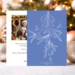 Handgezeichnete Mistel & Schleife Weihnachten Blau