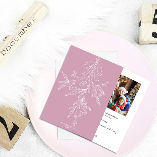 Handgezeichnete Mistel & Schleife Weihnachten Rosa