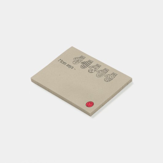 Handgezeichnete Mitten und Herz für Mamas Post-it Klebezettel (angewinkelt)