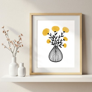 Handgezeichnete Mixed-Media-Kunst Senfgelbe Blüten Poster