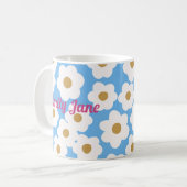 Handgezeichnete moderne Daisies Blue White Kaffeetasse (Vorderseite Links)