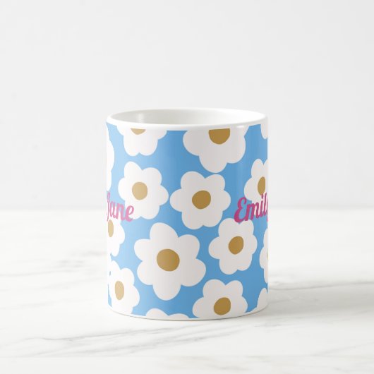 Handgezeichnete moderne Daisies Blue White Kaffeetasse (Mittel)