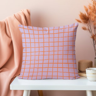 Handgezeichnete moderne Lila und Vermilion Grid Kissen