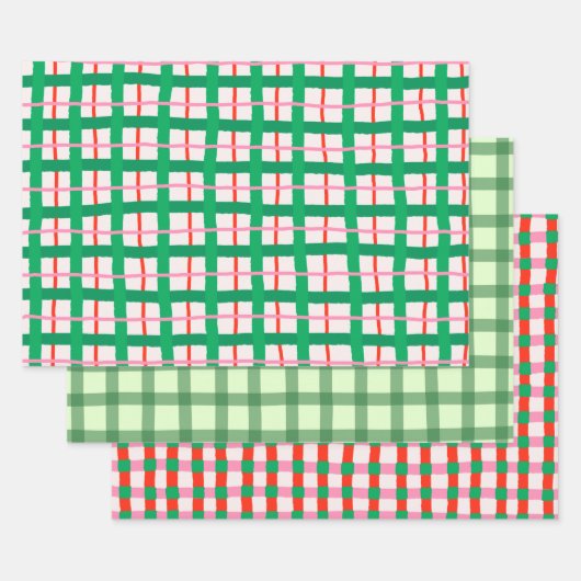 Handgezeichnete moderne Weihnachts-Karomuster Geschenkpapier Set (Set)