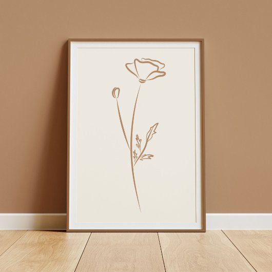 Handgezeichnete Mohn-Wandkunst Blumenprint Minimal Poster