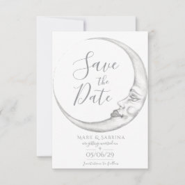 Handgezeichnete Mondsichel-Hochzeitseinladungskart Save The Date