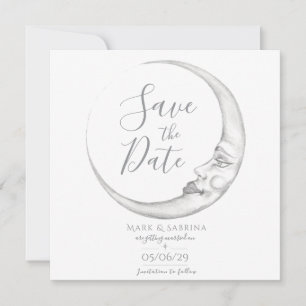 Handgezeichnete Mondsichel-Hochzeitseinladungskart Save The Date