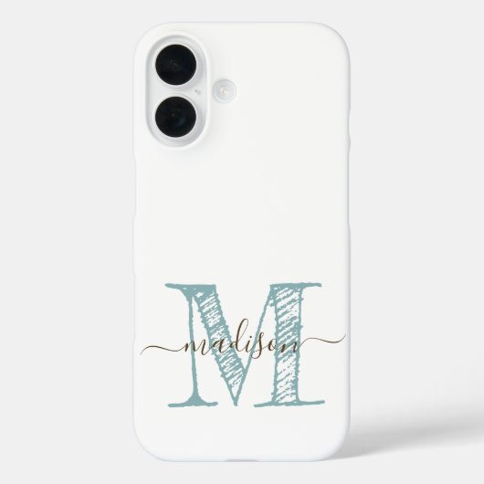 Handgezeichnete Monogram Blue Green Case-Mate iPhone Hülle (Rückseite)