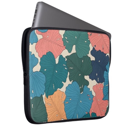 Handgezeichnete Monstera-Blätter in Orange, Rosa,  Laptopschutzhülle (Vorne Rechts)