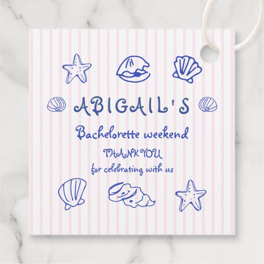 Handgezeichnete Muscheln Rosa Bachelorette Geschenkanhänger (Rückseite)