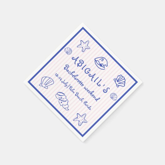 Handgezeichnete Muscheln Rosa Bachelorette Serviette (Ecke)