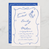 Handgezeichnete Nautische Hochzeit rettet das Datu Einladung (Vorne/Hinten)