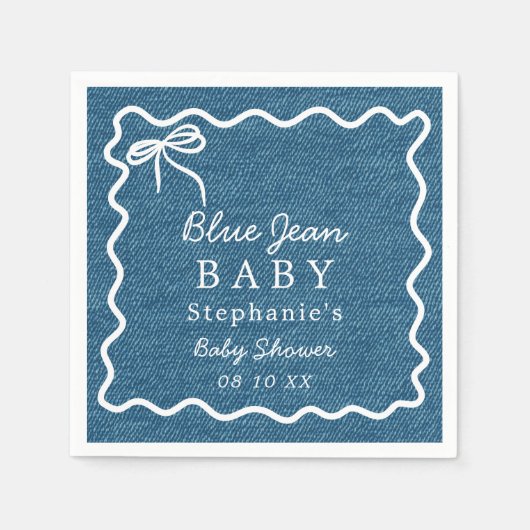 Handgezeichnete Niedliche Bow Squiggle Blue Jean B Serviette (Vorderseite)