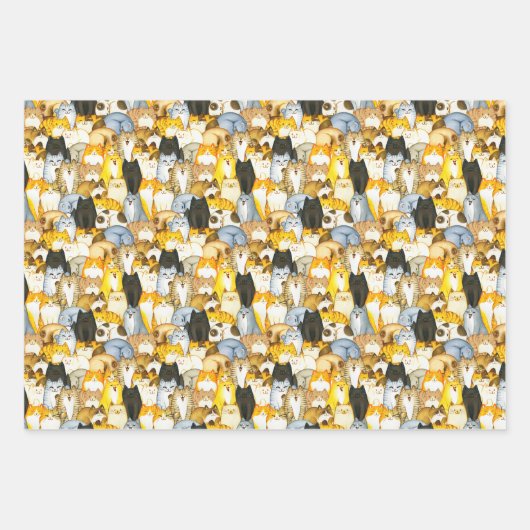 Handgezeichnete Niedliche Kätzchen Muster Pet Cats Geschenkpapier Set (Vorderseite 2)