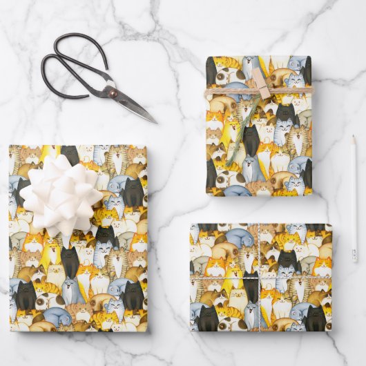 Handgezeichnete Niedliche Kätzchen Muster Pet Cats Geschenkpapier Set (Vorderseite)