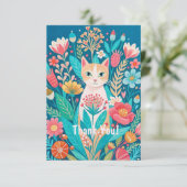 Handgezeichnete niedliche Katze und Blume Dankeskarte (Stehend Vorderseite)