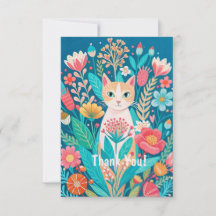 Handgezeichnete niedliche Katze und Blume