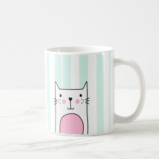 Handgezeichnete Niedliche Pink Cat Kaffee Tasse -  (Rechts)