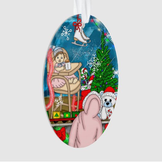 Handgezeichnete Nostalgische Weihnachtsansicht Ornament (Vorderseite)