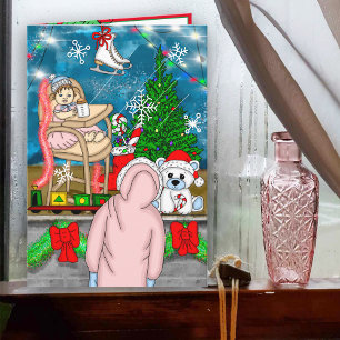 Handgezeichnete nostalgische Weihnachtsfenster-Dis Karte