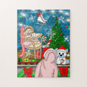 Handgezeichnete nostalgische Weihnachtsfenster-Dis Puzzle