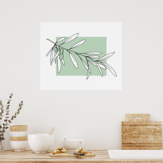 Handgezeichnete Olive-Blätter Poster (Küche)