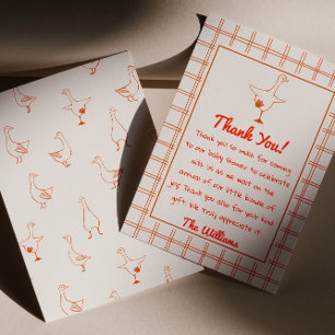Handgezeichnete Orange Albern Gingham Kinderdusche Dankeskarte