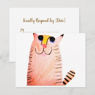 Handgezeichnete orange getigerte Katze Kindergebur RSVP Karte