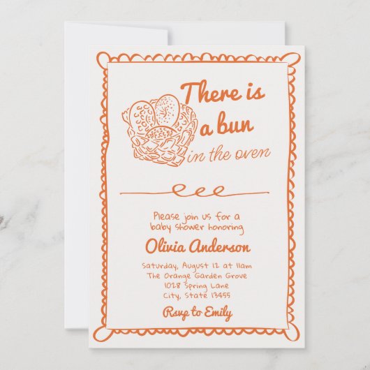 Handgezeichnete Orangenbüsche in der Ovene-Babydus Einladung (Vorderseite)