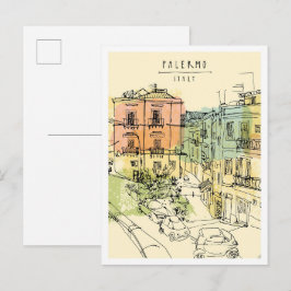 Handgezeichnete Palermos Italien Szene Wahrzeichen Postkarte