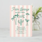 Handgezeichnete Palm Springs Pink Bachelorette Woc Einladung (Stehend Vorderseite)