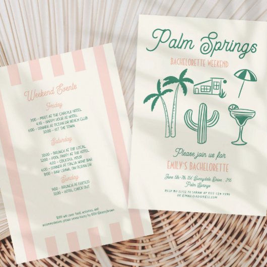 Handgezeichnete Palm Springs Pink Bachelorette Woc Einladung