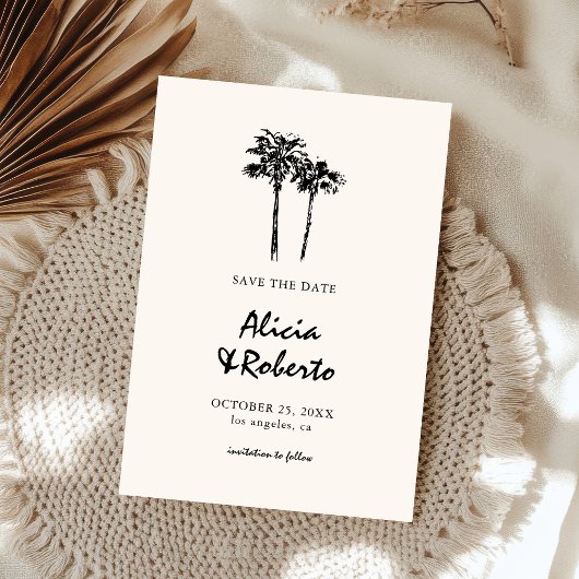 Handgezeichnete Palm Tree Tropical Boho Budget Hoc Save The Date