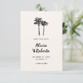 Handgezeichnete Palm Tree Tropical Boho Budget Hoc Save The Date (Stehend Vorderseite)