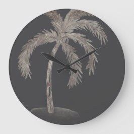 Handgezeichnete Palme mit Wedeln in Schwarzweiß Große Wanduhr