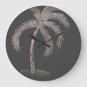Handgezeichnete Palme mit Wedeln in Schwarzweiß Große Wanduhr
