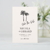 Handgezeichnete Palme Tree Tropical Kleine Hochzei Save The Date (Stehend Vorderseite)