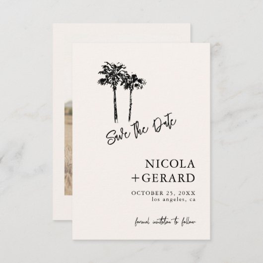 Handgezeichnete Palme Tree Tropical Kleine Hochzei Save The Date (Vorne/Hinten)