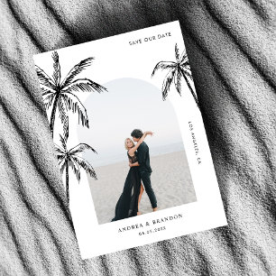 Handgezeichnete Palmen-Foto-Destination-Hochzeit Save The Date