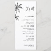 Handgezeichnete Palmenbaum-Hochzeit in Urlaubsort Menükarte (Vorderseite)