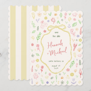 Handgezeichnete Pastellblumen Frühlingshochzeit Save The Date