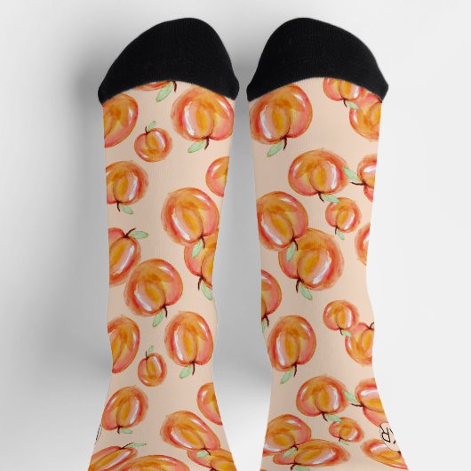 Handgezeichnete Peach Illustration Monogramm Funny Socken (Oben)