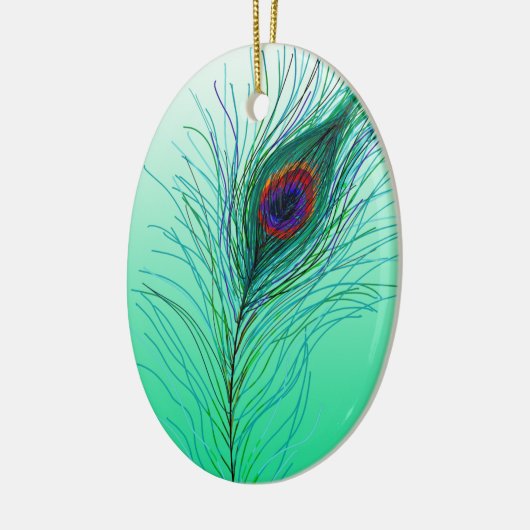 Handgezeichnete Peacock Feathers Personalisierte W Keramik Ornament (Links)