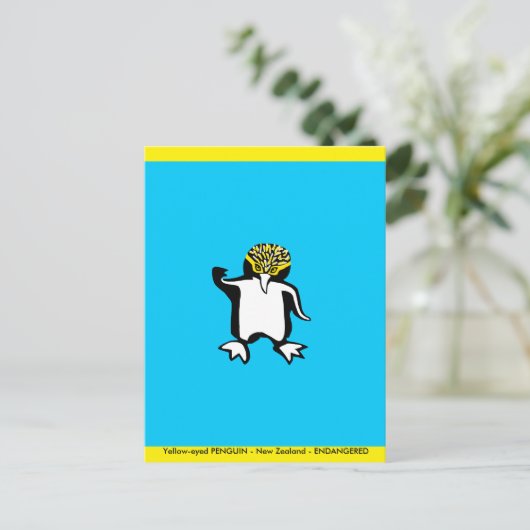 Handgezeichnete PENGUIN - gefährdetes Tier - blau Postkarte (Stehend Vorderseite)